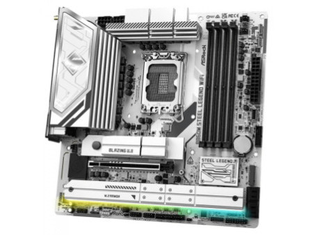 Placa Mãe ASRock B860M Steel Legend WiFi, Chipset B860, Intel LGA 1851, mATX, DDR5, Branco