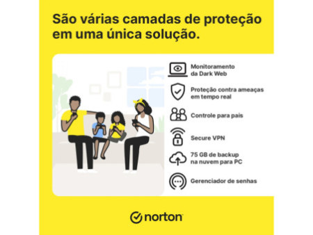 Antivírus Norton 360 Deluxe, 5 Dispositivos, 12 Meses, Digital para Download, 21430753