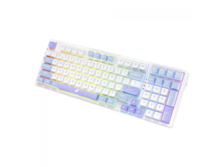 Teclado Gamer Mecânico SuperFrame Fusion Pro, RGB, Wireless/Bluetooth, Switch Kailh Box Ice Cream, Branco/Roxo e Rosa  - Open Bo