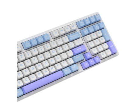 Teclado Gamer Mecânico SuperFrame Fusion Pro, RGB, Wireless/Bluetooth, Switch Kailh Box Ice Cream, Branco/Roxo e Rosa  - Open Bo