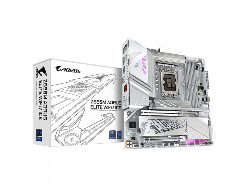 Placa Mãe Gigabyte Z890M Aorus Elite WIFI7 ICE, Chipset Z890, Intel LGA 1851, MATX, DDR5, Branco