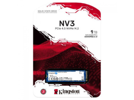 SSD Kingston NV3, 1TB, M.2 NVMe, 2280, PCIe 4.0, Leitura 6000MBs e Gravação 4000MBs, SNV3S/1000G