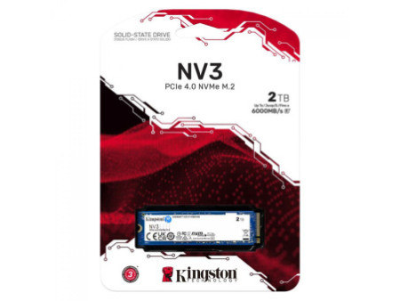 SSD Kingston NV3, 2TB, M.2 NVMe, 2280, PCIe 4.0, Leitura 6000MBs e Gravação 5000MBs, SNV3S/2000G