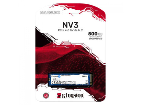 SSD Kingston NV3, 500GB, M.2 NVMe, 2280, PCIe 4.0, Leitura 5000MBs e Gravação 3000MBs, SNV3S/500G