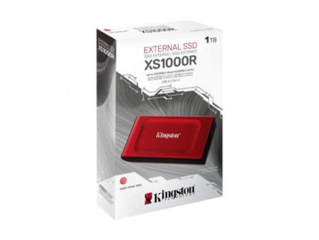 SSD Externo Portátil Kingston XS1000R 1TB, USB 3.2, Leitura 1050MB/s e Gravação 1000MB/s, Vermelho, SXS1000R/1000G