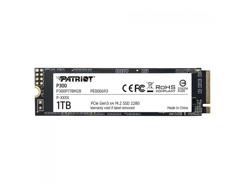 SSD Patriot P300, 1TB, M.2 2280, NVME PCIe, Leitura 2100MBs e Gravação 1650MBs, P300P1TBM28
