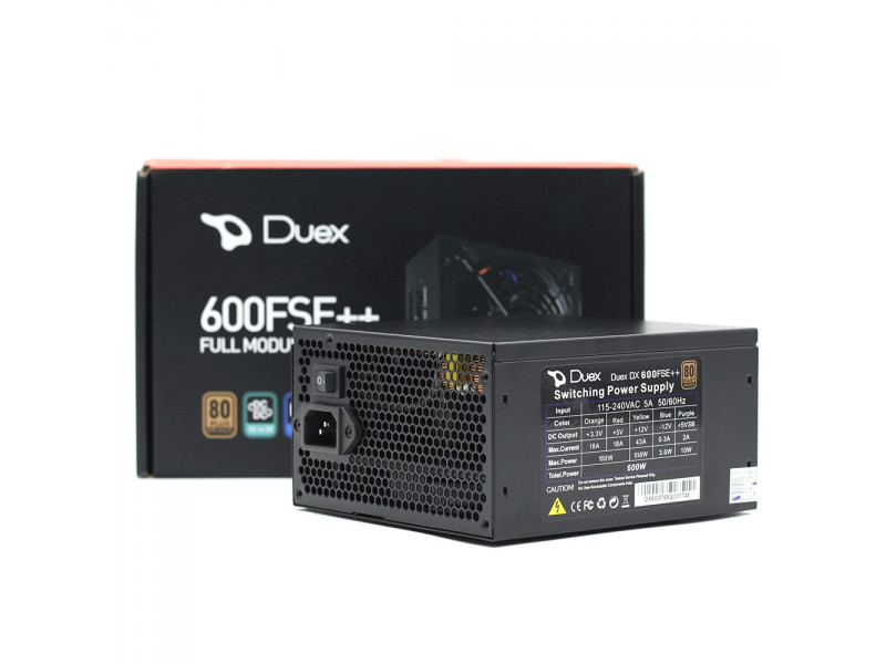 Fonte Duex 600FSE++, 600W, 80 Plus Bronze, PFC Ativo, Full Modular, DX600FSE++