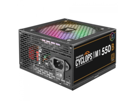 Fonte Gamdias Cyclops M1-550B, 550W, RGB, 80 Plus Bronze, Cybenetics, Teclab, PFC Ativo, Cabos Flat