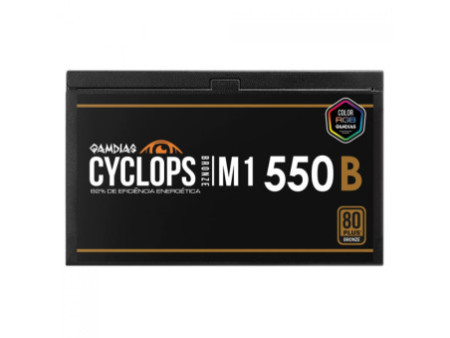 Fonte Gamdias Cyclops M1-550B, 550W, RGB, 80 Plus Bronze, Cybenetics, Teclab, PFC Ativo, Cabos Flat