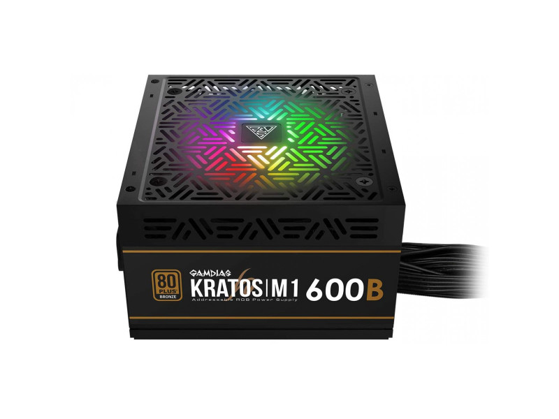 Fonte Gamdias Kratos M1 600W RGB, 80 Plus Bronze, PFC Ativo, M1-600 Fonte Gamdias Kratos M1 600W RGB, 80 Plus Bronze, PFC Ativo, M1-600