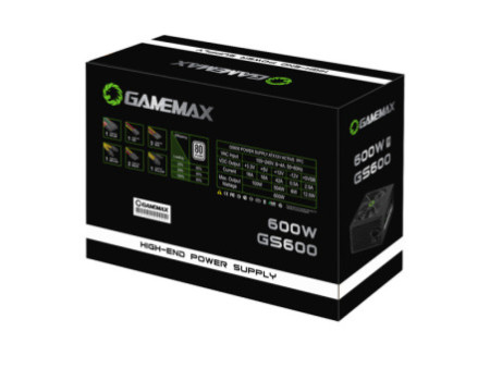 Fonte Gamemax GS600, 600W, 80 Plus White, PFC Ativo, Black