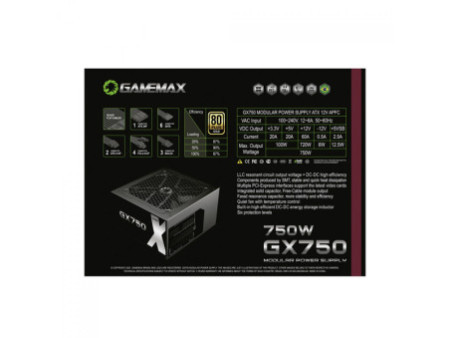 Fonte Gamemax GX750, 750W, Full Modular, 80 Plus Gold, PFC Ativo, Black, GX750MBKV1S7710BR