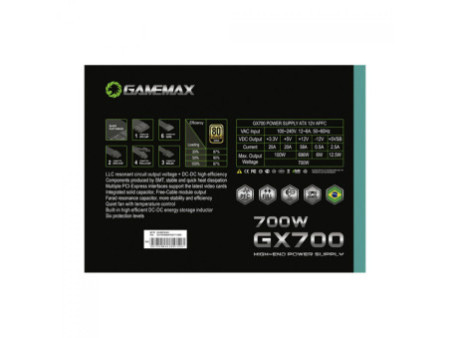 Fonte Gamemax GX700, 700W, 80 Plus Gold, PFC Ativo, Black, GX700WBKPSS7710BR