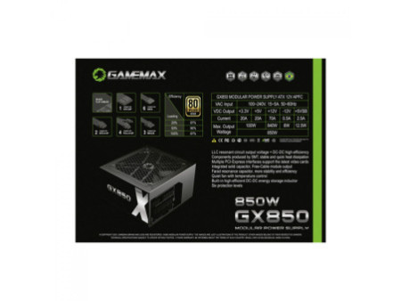 Fonte Gamemax GX850, 850W, Full Modular, 80 Plus Gold, PFC Ativo, Black, GX850MBKV1S7710BR