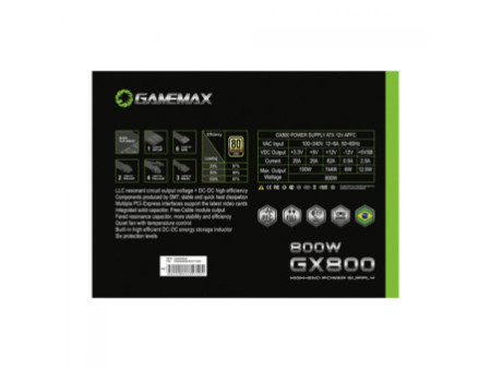 Fonte Gamemax GX800, 800W, 80 Plus Gold, PFC Ativo, Black, GX800WBKPSS7710BR