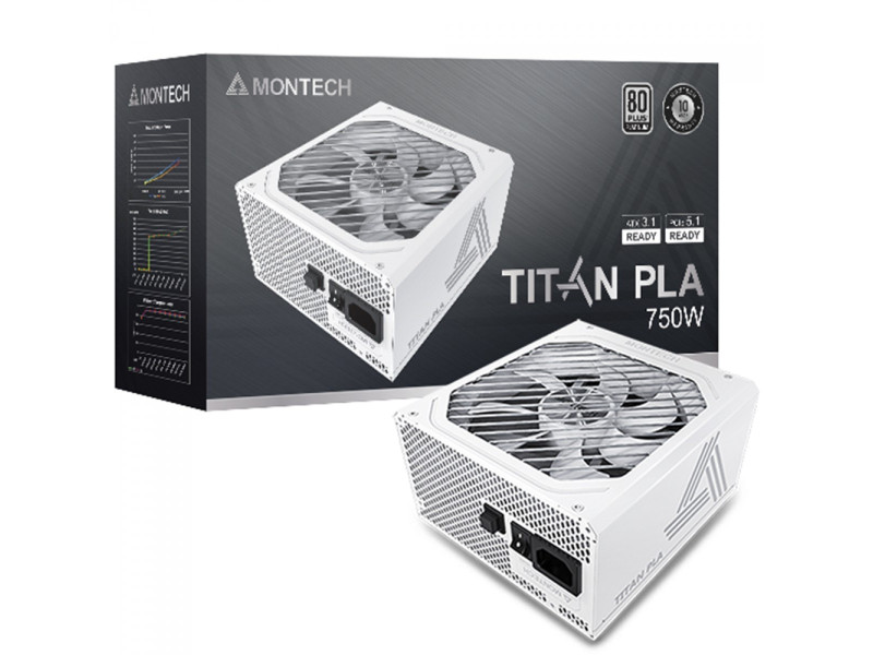 Fonte Montech Titan PLA, 750W, 80 Plus Platinum, PFC Ativo, ATX 3.1, PCIe 5.1, Full Modular, White