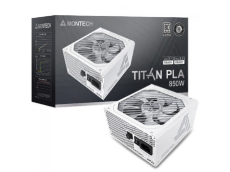 Fonte Montech Titan PLA, 850W, 80 Plus Platinum, PFC Ativo, ATX 3.1, PCIe 5.1, Full Modular, White