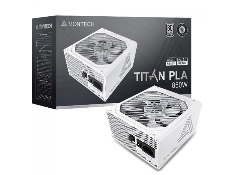 Fonte Montech Titan PLA, 850W, 80 Plus Platinum, PFC Ativo, ATX 3.1, PCIe 5.1, Full Modular, White
