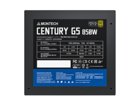 Fonte Montech Century G5 850W, 80 Plus Gold, PCIe 5.0, PFC Ativo, Full Modular, Black