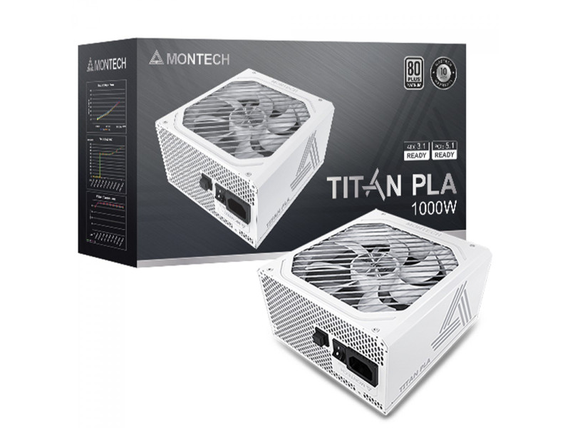Fonte Montech Titan PLA, 1000W, 80 Plus Platinum, PFC Ativo, ATX 3.1, PCIe 5.1, Full Modular, White Fonte Montech Titan PLA, 1000W, 80 Plus Platinum, PFC Ativo, ATX 3.1, PCIe 5.1, Full Modular, White