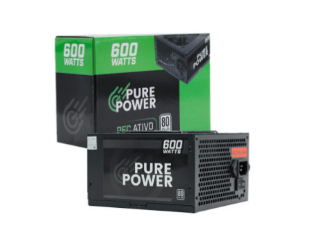 Fonte Pure Power, 600W, 80 Plus White, PFC Ativo, Black, PP-PSU2-600W PFC