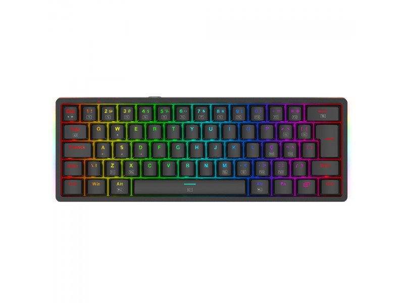 Teclado Gamer Mecânico Redragon Akali, RGB, USB, Switch Brown, ABNT2, 60%, Preto, K642-RGB (PT-BROWN)