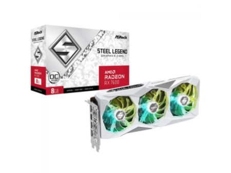 Placa de Vídeo ASRock AMD Radeon RX 7600 Steel Legend OC, 8GB, GDDR6, FSR, Ray Tracing, 90-GA4DZZ-00UANF