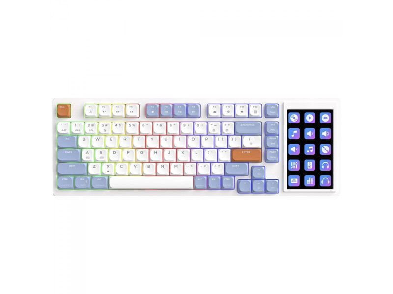 Teclado Mecânico Gamer Ajazz AKP815, Com Display LCD, RGB, USB, ANSI, 75%, Switch Huannuo Short Tea, Azul, Branco e Laranja