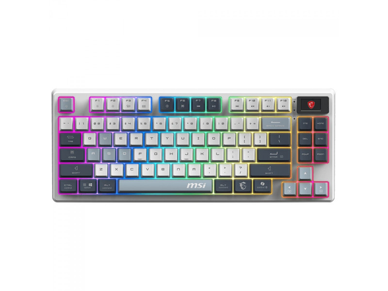 Teclado Mecânico Gamer MSI Forge GK600 SKY, RGB, Wireless/Bluetooth, ANSI, TKL, Switch Linear, Branco e Cinza