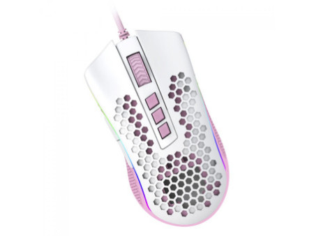 Mouse Gamer Redragon Storm, RGB, 12400 DPI, 8 Botões Programáveis, White/Pink, M808WP-RGB