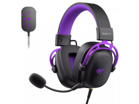 Headset Gamer Havit, 3.5mm + USB,  Drivers de 53mm, Múltiplas Plataformas, Black/Purple, HV-H2002C+U