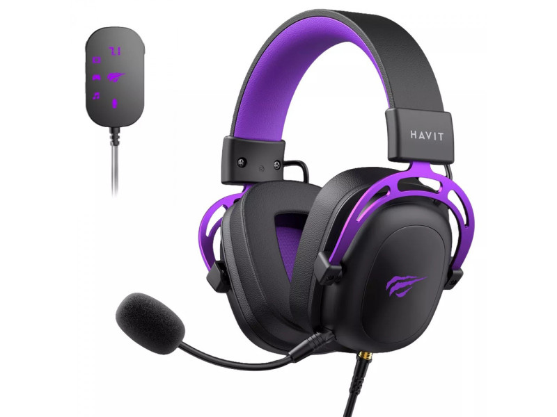 Headset Gamer Havit, 3.5mm + USB,  Drivers de 53mm, Múltiplas Plataformas, Black/Purple, HV-H2002C+U
