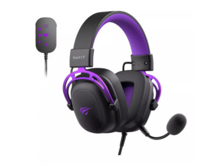 Headset Gamer Havit, 3.5mm + USB,  Drivers de 53mm, Múltiplas Plataformas, Black/Purple, HV-H2002C+U