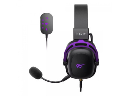 Headset Gamer Havit, 3.5mm + USB,  Drivers de 53mm, Múltiplas Plataformas, Black/Purple, HV-H2002C+U
