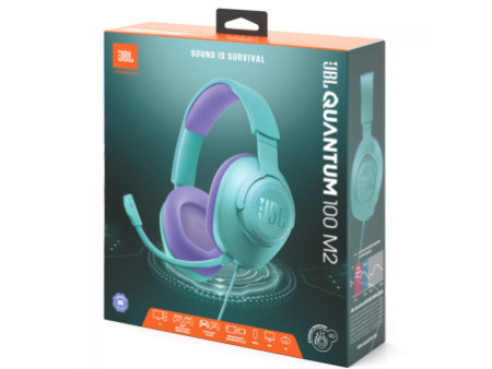 Headset Gamer JBL Quantum 100 M2, Drivers de 40mm, Ciano e Lilás, LQTUM100M2CYN