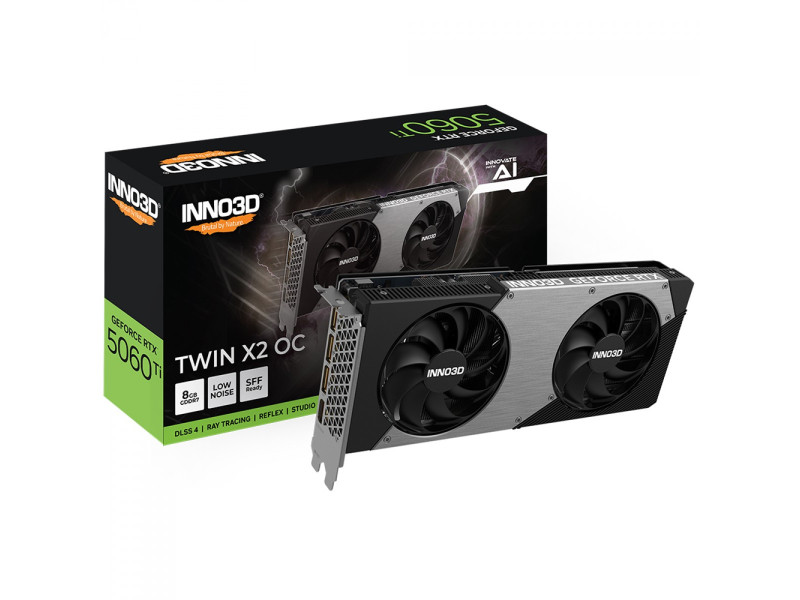 Placa de Vídeo INNO3D NVIDIA GeForce RTX 5060 Ti TWIN X2 OC, 8GB, GDDR7, DLSS, Ray Tracing, N506T2-08D7X-193075N