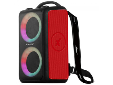 Caixa de Som Amplificada Amvox ACA 600 BagVox Red, Bluetooth, 600W, Múltiplas Conexões, Preto e Vermelho, ACA600