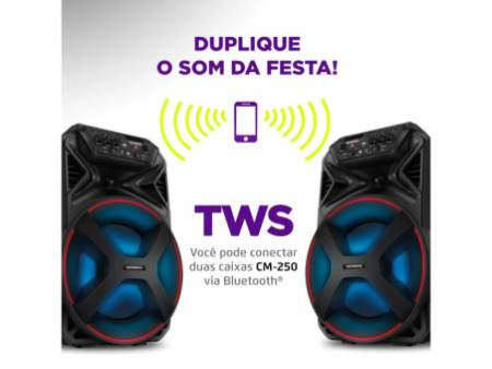 Caixa de Som Amplificada Mondial Connect Partyplus, Bluetooth, 250W, Múltiplas Conexões, Preto, CM-250