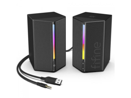 Caixa De Som Gamer Fifine A20, Estéreo, RGB, USB/3,5, Preto