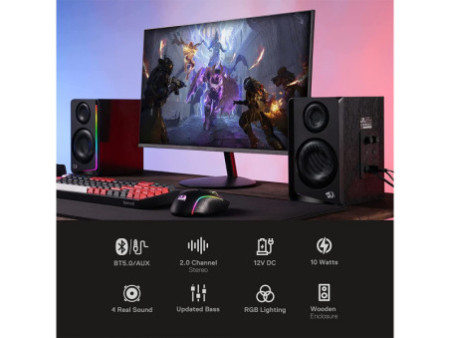 Caixa de Som Gamer Redragon Andante GS812, RGB, Stereo 2.0, USB, 3.5mm/Bluetooth, Black