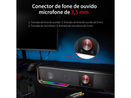 Soundbar Gamer Redragon Darknets GS570, RGB, Stereo, USB/Bluetooth, 3.5mm, Black