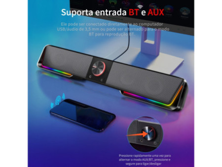 Soundbar Gamer Redragon Darknets GS570, RGB, Stereo, USB/Bluetooth, 3.5mm, Black