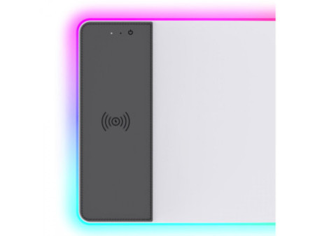 Mousepad Gamer Ryvel White RGB Charge, Grande, 800x300mm, Com Carregador Wireless, Branco, RY-MP-CG-WT