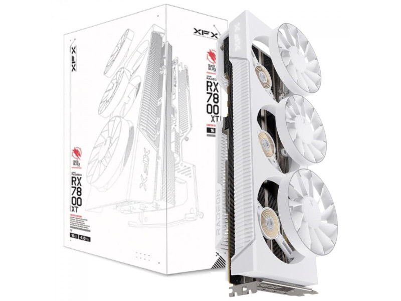 Placa de Vídeo XFX AMD Radeon RX 7800 XT MagAir Arctic White, 16GB, GDDR6, FSR, Ray Tracing, Branco, RX-78TMAIRW9 Placa de Vídeo XFX AMD Radeon RX 7800 XT MagAir Arctic White, 16GB, GDDR6, FSR, Ray Tracing, Branco, RX-78TMAIRW9