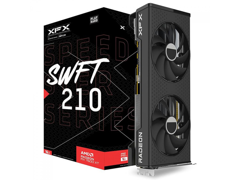 Placa De Vídeo XFX AMD Radeon RX 7600 XT Speedster SFWT210, 16GB, GDDR6, FSR, Ray Tracing, RX-76TSWFTFP Placa De Vídeo XFX AMD Radeon RX 7600 XT Speedster SFWT210, 16GB, GDDR6, FSR, Ray Tracing, RX-76TSWFTFP