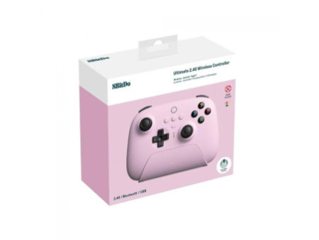 Controle Gamer 8BitDo Ultimate 2.4G Wireless, Bluetooth, Windows, Android, Apple, SteamOS, Hall Effect, Rosa, 81HA10