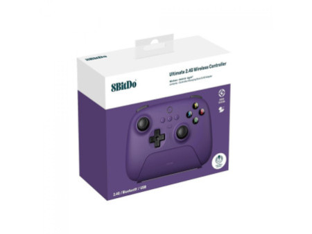 Controle Gamer 8BitDo Ultimate 2.4G Wireless, Bluetooth, Windows, Android, Apple, SteamOS, Hall Effect, Roxo, 81HA09