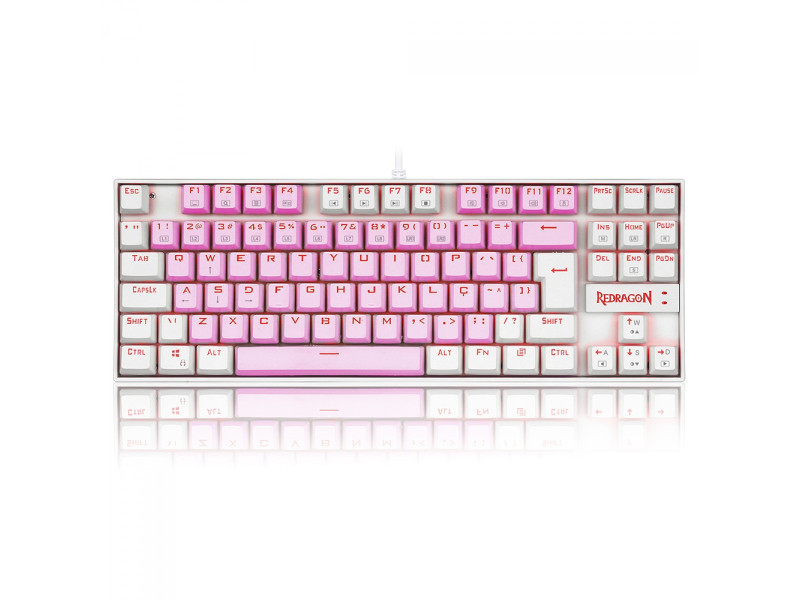 Teclado Mecânico Gamer Redragon Kumara, Switch Brown, LED Red, ABNT2, Pink/White, K552PW PT-BROWN