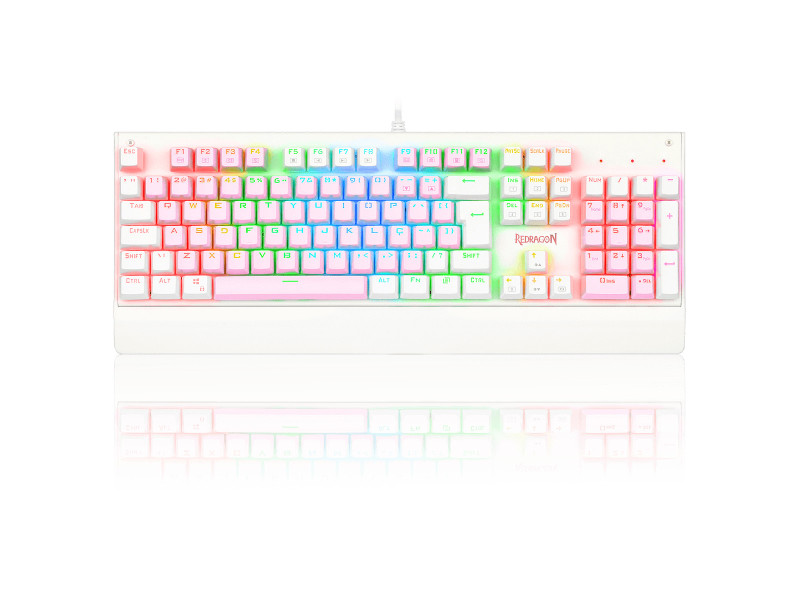 Teclado Mecânico Gamer Redragon Kala RGB, Pink e Branco, Switch Brown, ABNT2, Full-Size K557PW-RGB