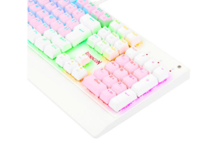 Teclado Mecânico Gamer Redragon Kala RGB, Pink e Branco, Switch Brown, ABNT2, Full-Size K557PW-RGB